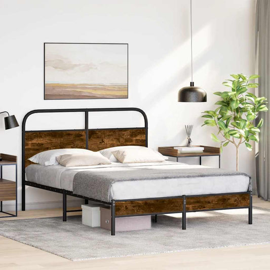 vidaXL Bed Frame Without Mattress 140x200 cm Smoked Oak Engineered Wood