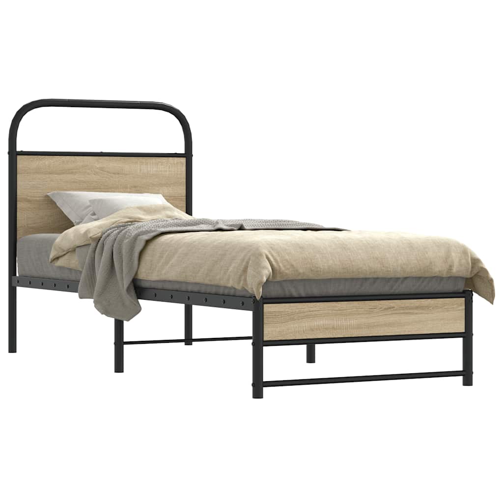 vidaXL Bed Frame Without Mattress 75x190 cm Smoked Oak Engineered Wood
