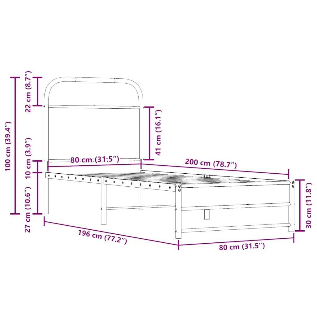 vidaXL Bed Frame Without Mattress 80x200 cm Smoked Oak Engineered Wood