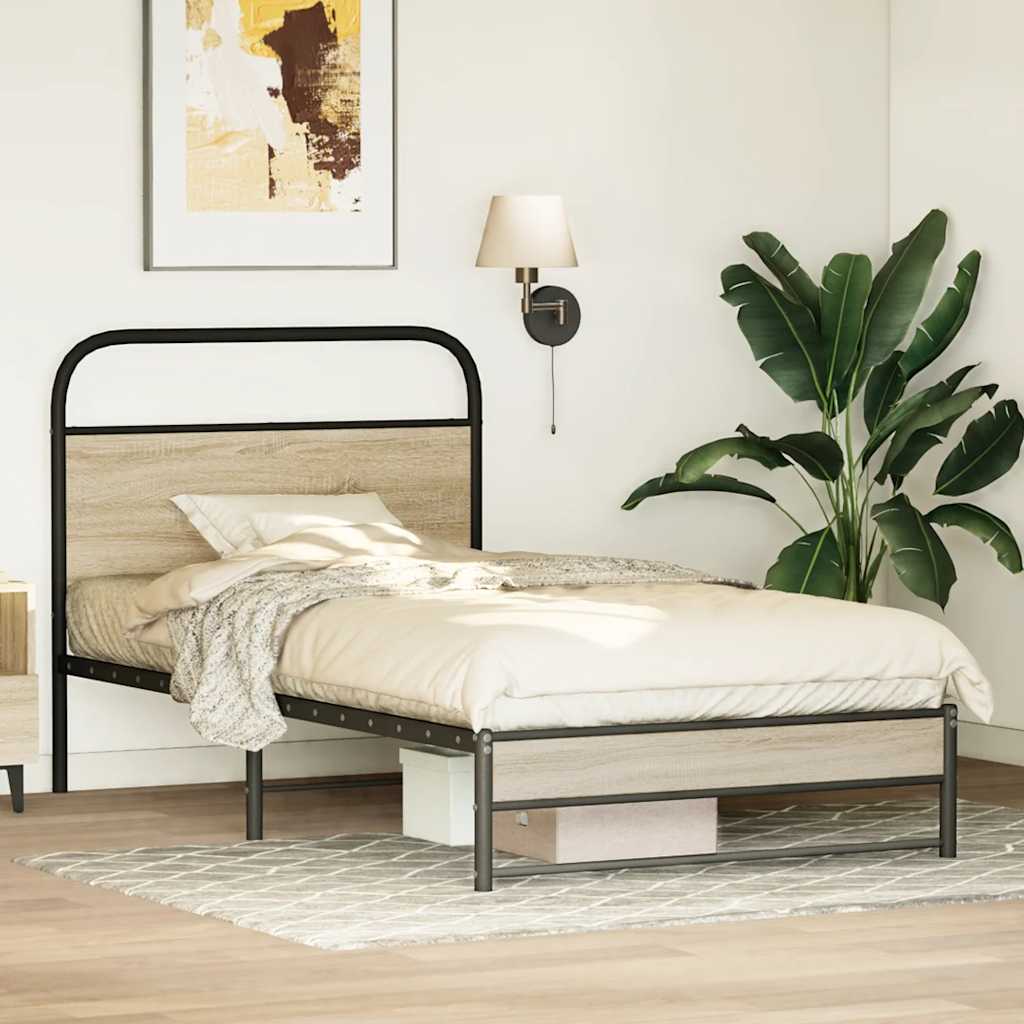 vidaXL Bed Frame Without Mattress 100x190 cm Smoked Oak Engineered Wood