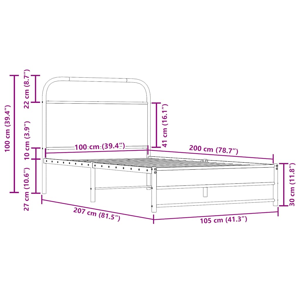 vidaXL Bed Frame Without Mattress 100x200 cm Smoked Oak Engineered Wood