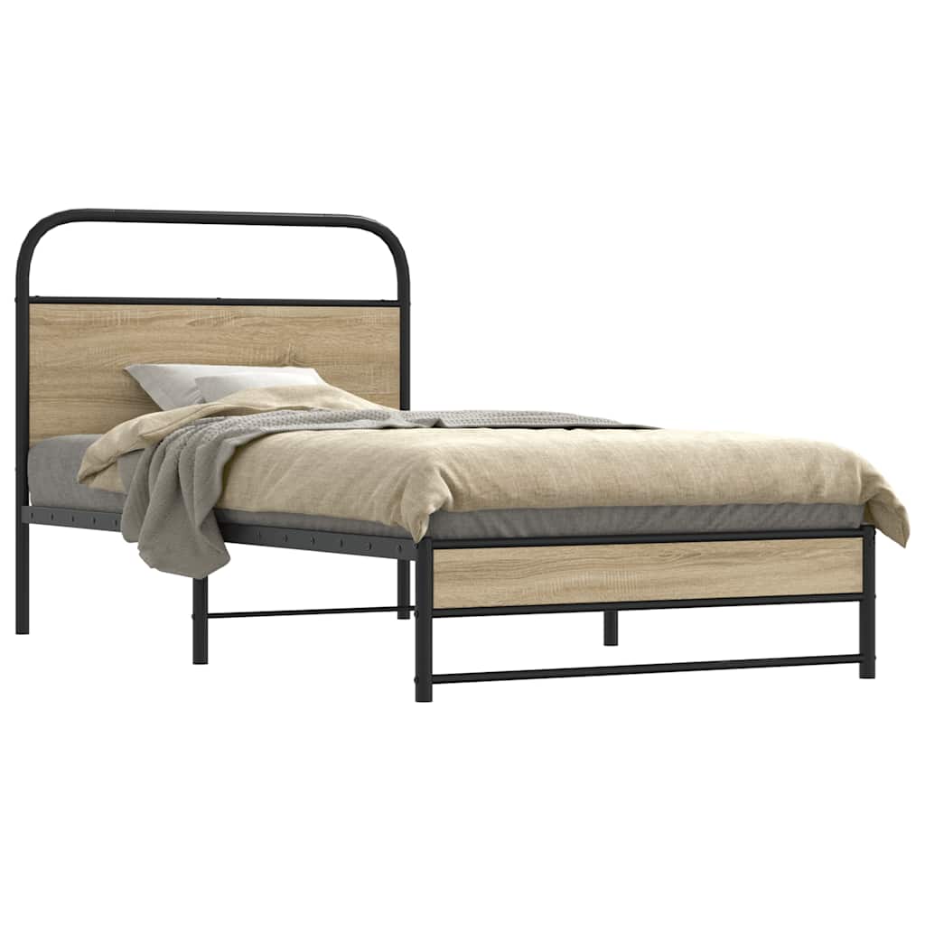 vidaXL Bed Frame Without Mattress 100x200 cm Smoked Oak Engineered Wood