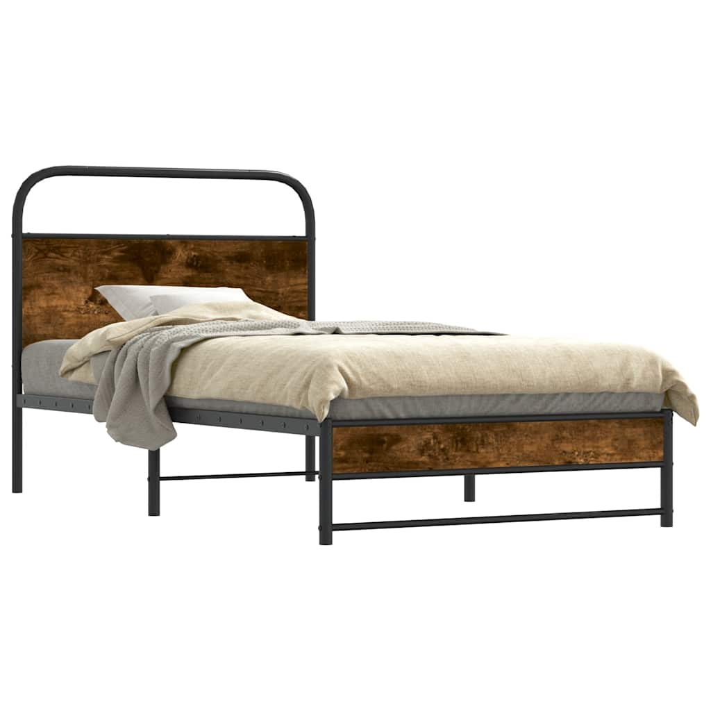 vidaXL Bed Frame Without Mattress 107x203 cm Smoked Oak Engineered Wood