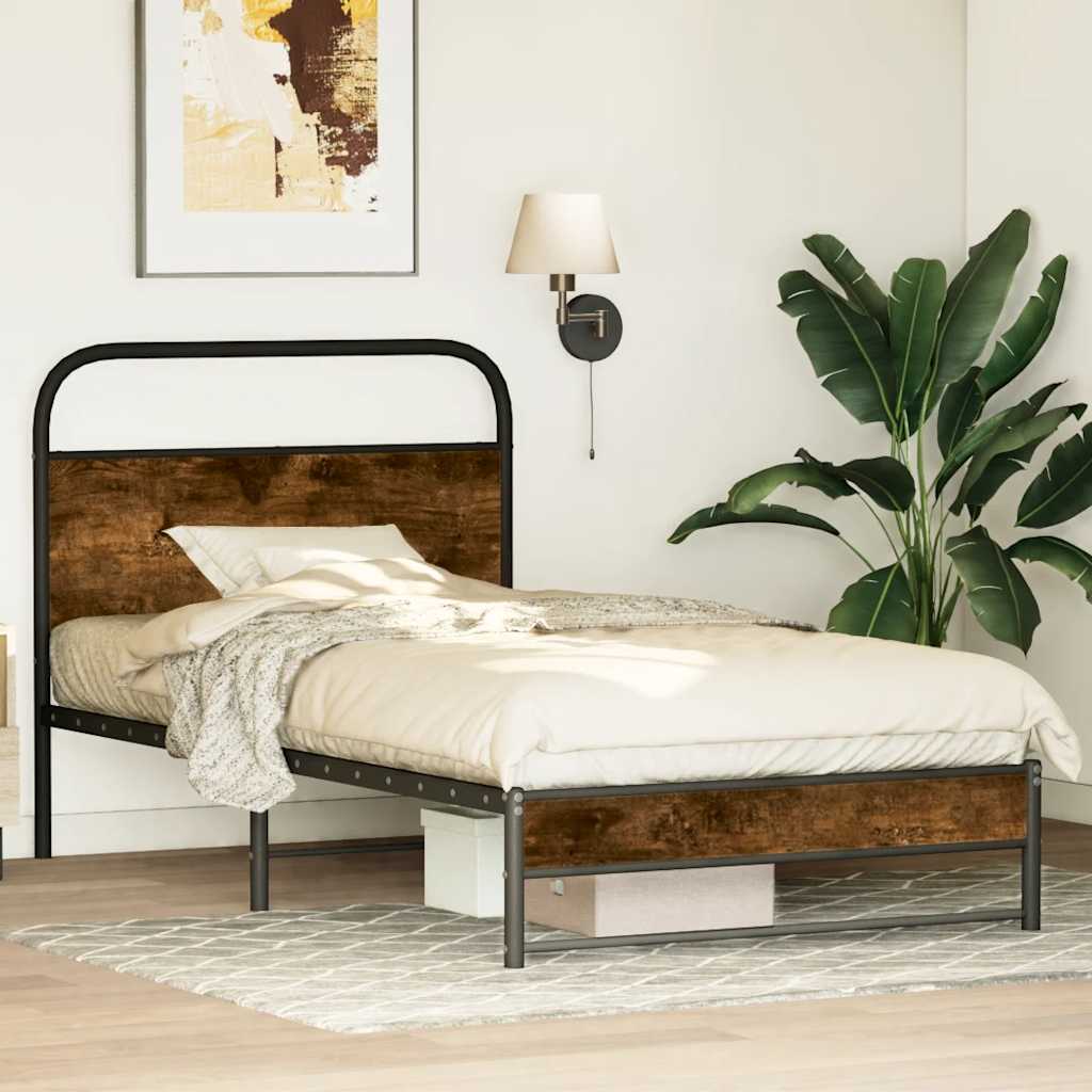 vidaXL Bed Frame Without Mattress 107x203 cm Smoked Oak Engineered Wood