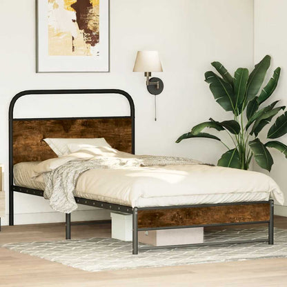 vidaXL Bed Frame Without Mattress 107x203 cm Smoked Oak Engineered Wood