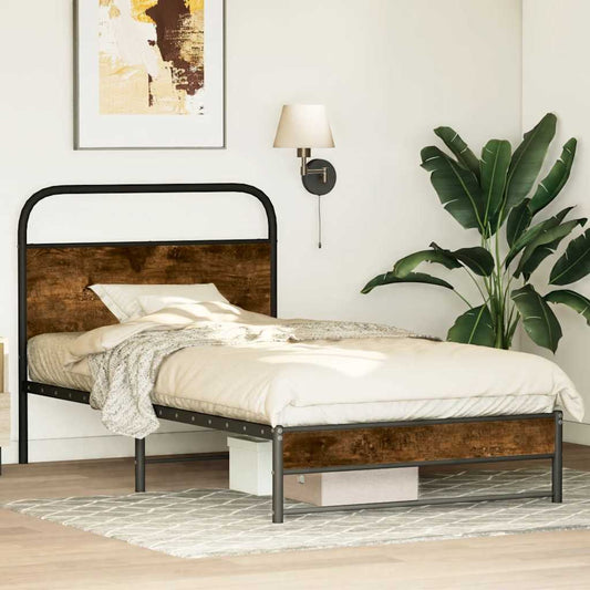 vidaXL Bed Frame Without Mattress 107x203 cm Smoked Oak Engineered Wood