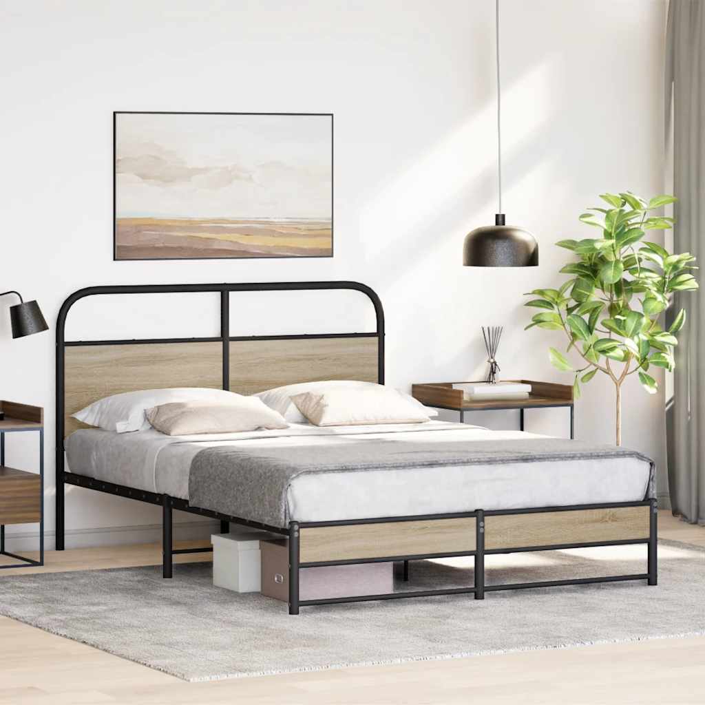vidaXL Bed Frame Without Mattress 120x200 cm Smoked Oak Engineered Wood