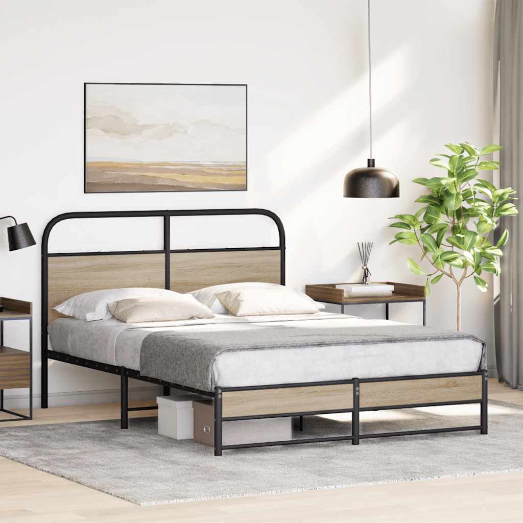 vidaXL Bed Frame Without Mattress 140x200 cm Smoked Oak Engineered Wood