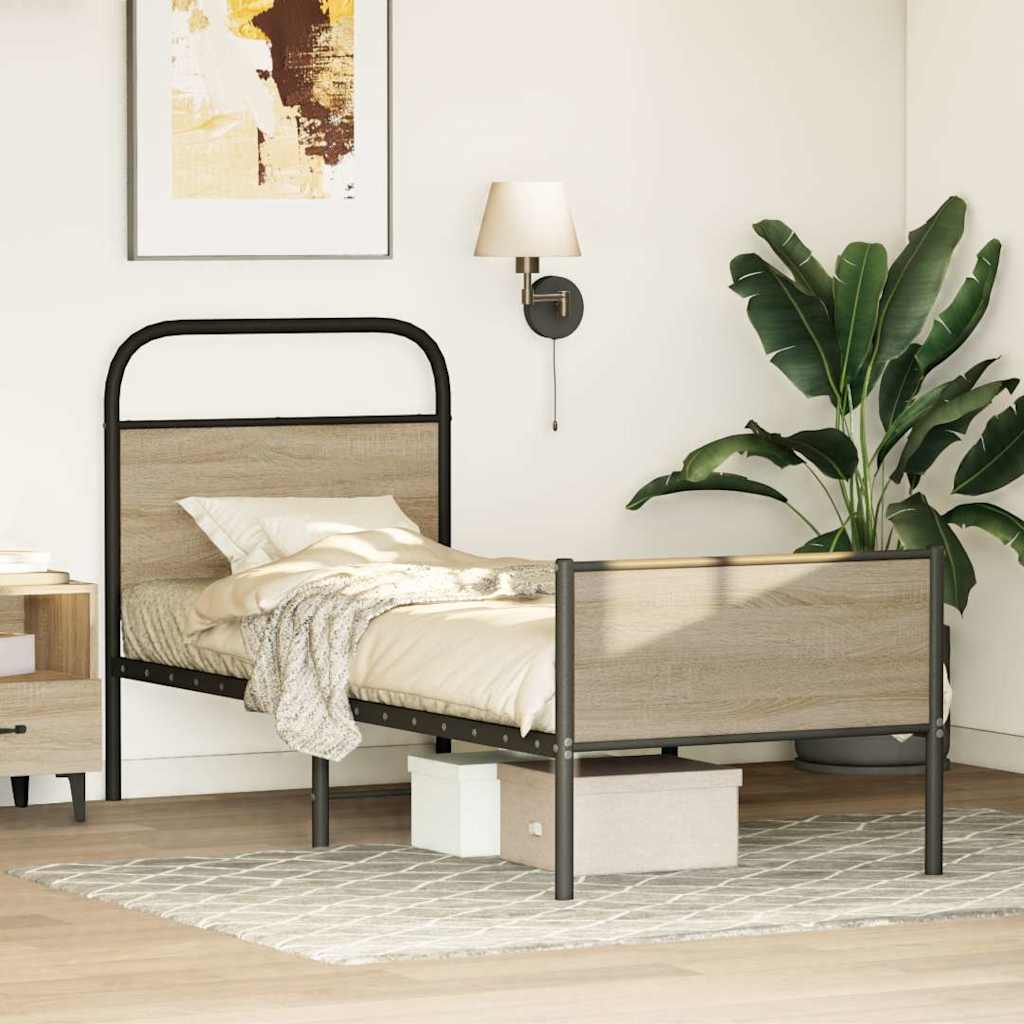 vidaXL Bed Frame without Mattress 75x190 cm Sonoma Oak Engineered Wood