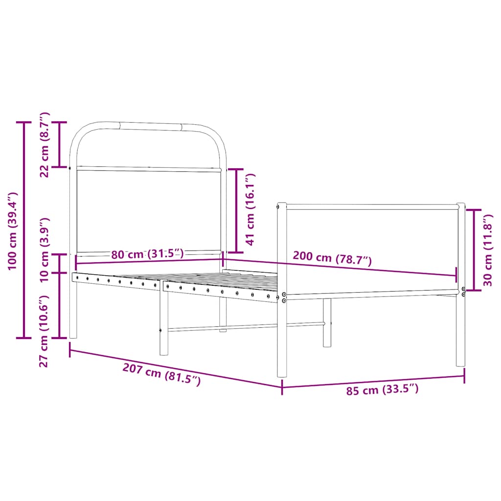 vidaXL Bed Frame without Mattress 80x200 cm Sonoma Oak Engineered Wood