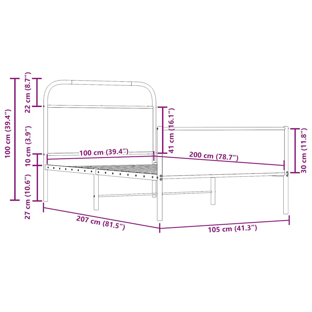 vidaXL Bed Frame without Mattress 100x200 cm Sonoma Oak Engineered Wood