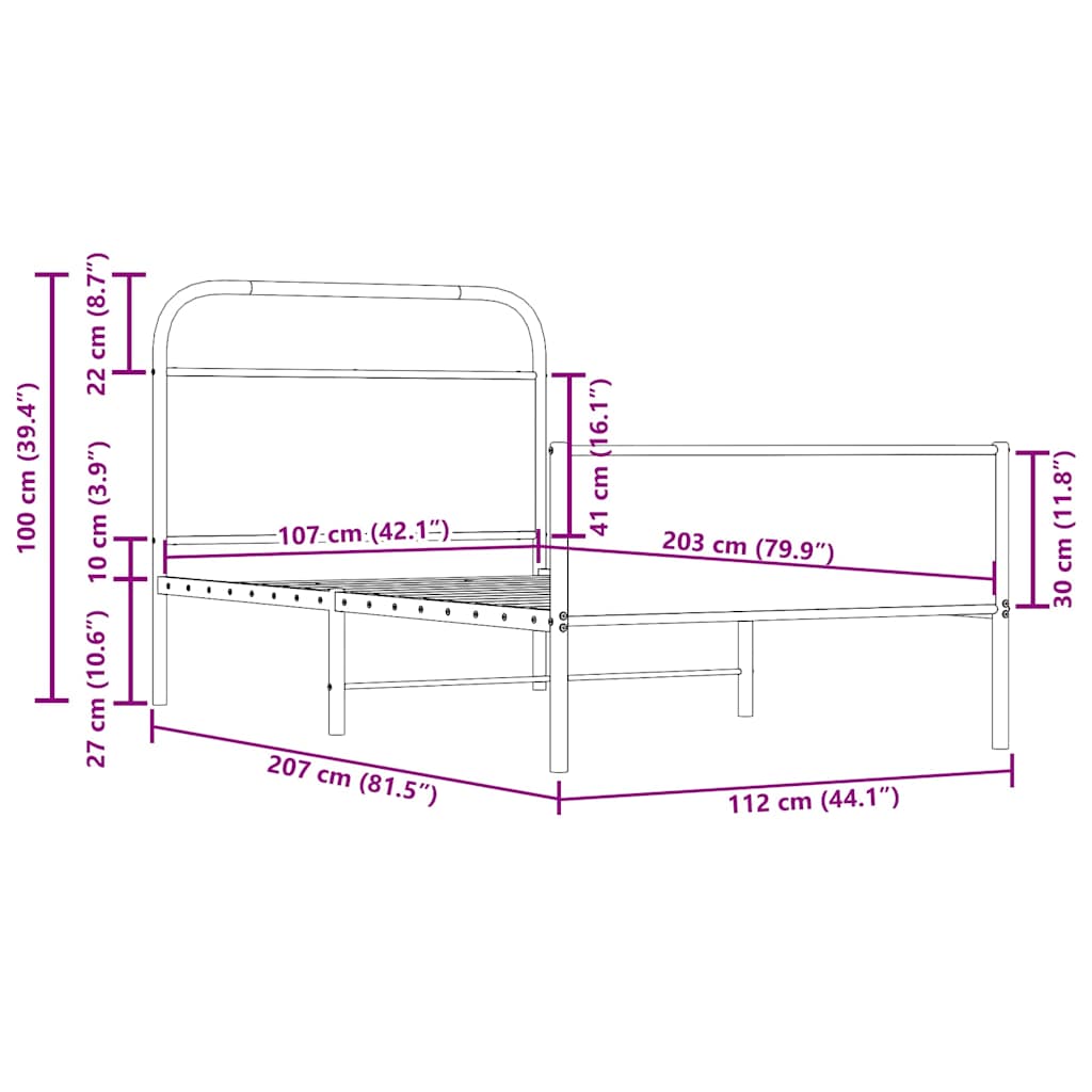 vidaXL Bed Frame without Mattress 107x203 cm Sonoma Oak Engineered Wood