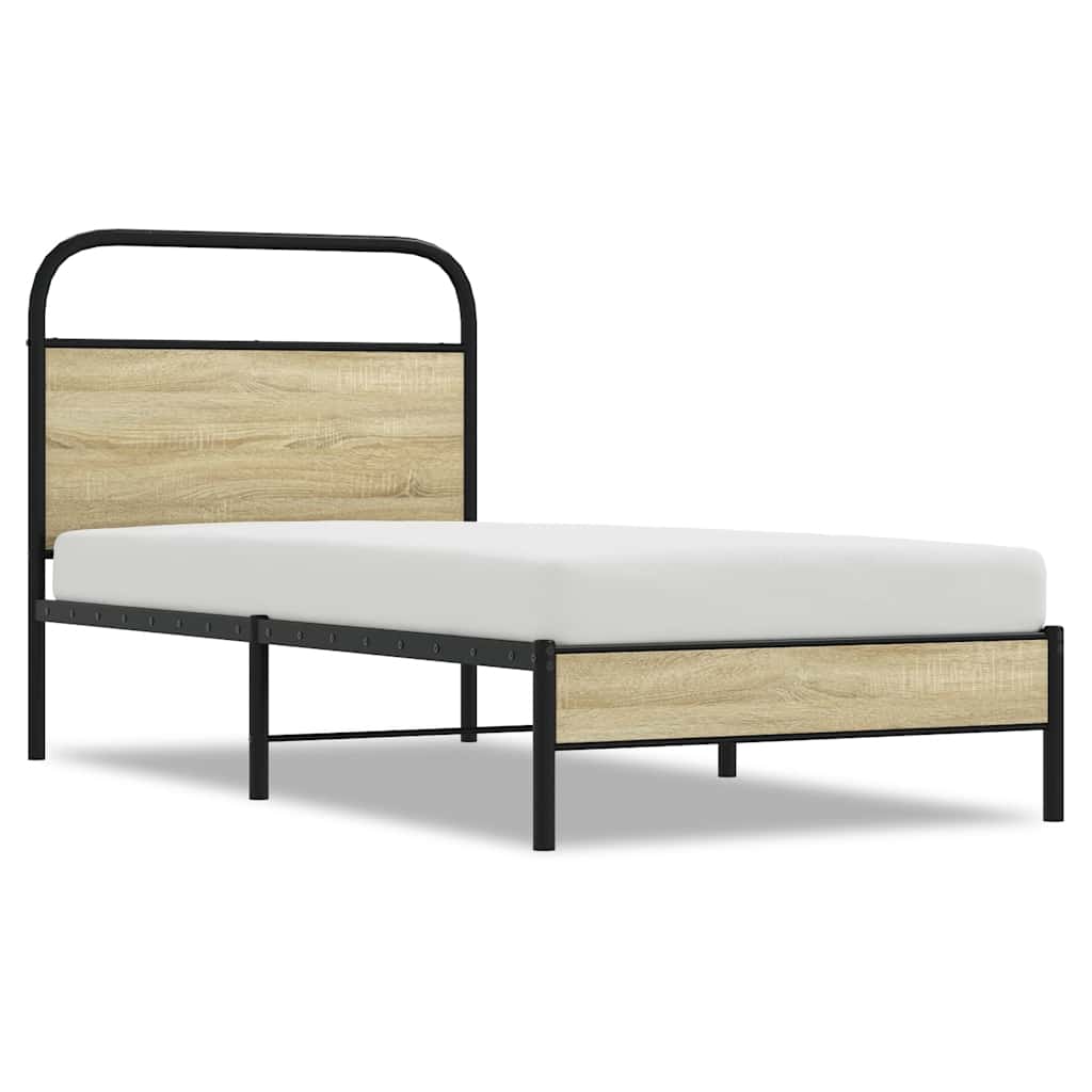 vidaXL Bed Frame without Mattress 75x190 cm Small Single Sonoma Oak Engineered Wood
