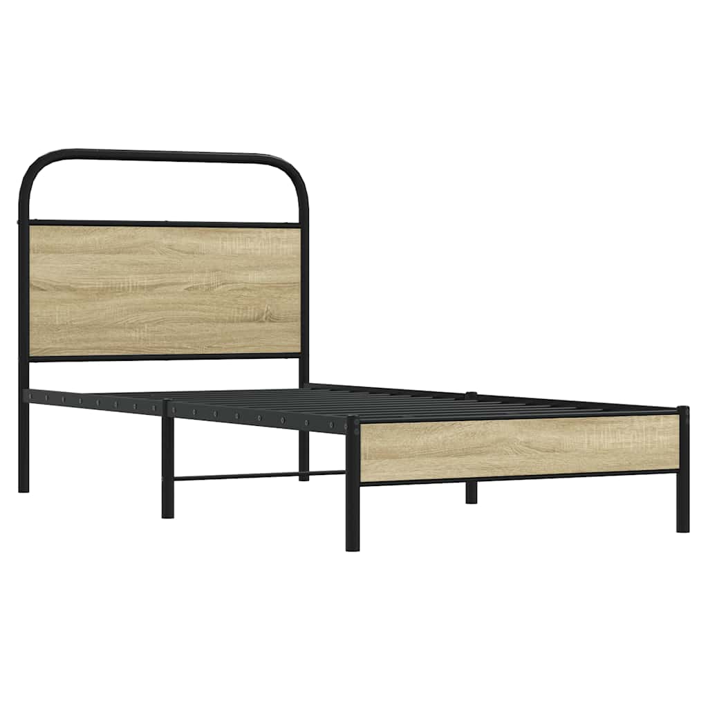vidaXL Bed Frame without Mattress 75x190 cm Small Single Sonoma Oak Engineered Wood