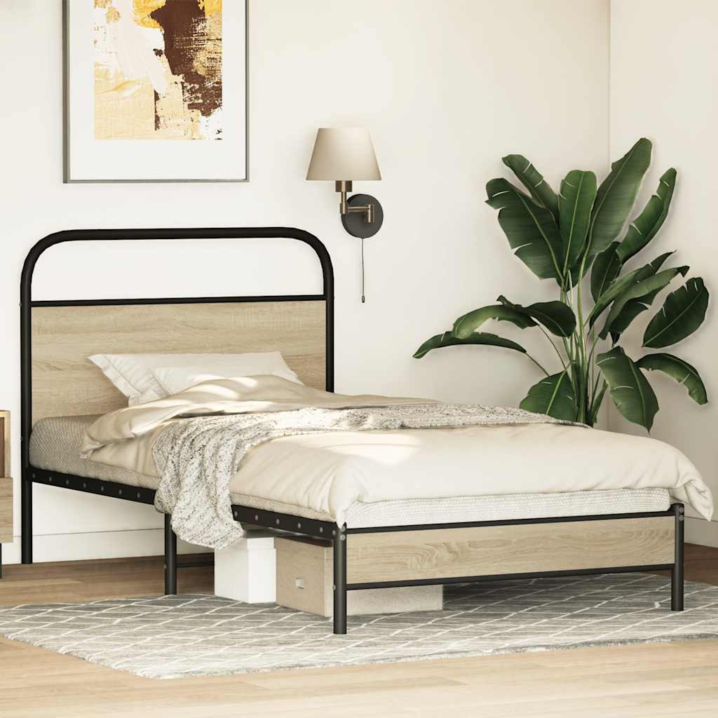 vidaXL Bed Frame without Mattress 100x200 cm Sonoma Oak Engineered Wood