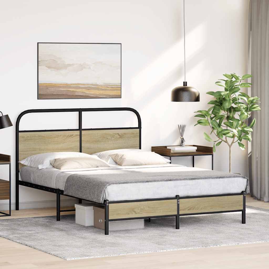 vidaXL Bed Frame without Mattress 135x190 cm Double Sonoma Oak Engineered Wood