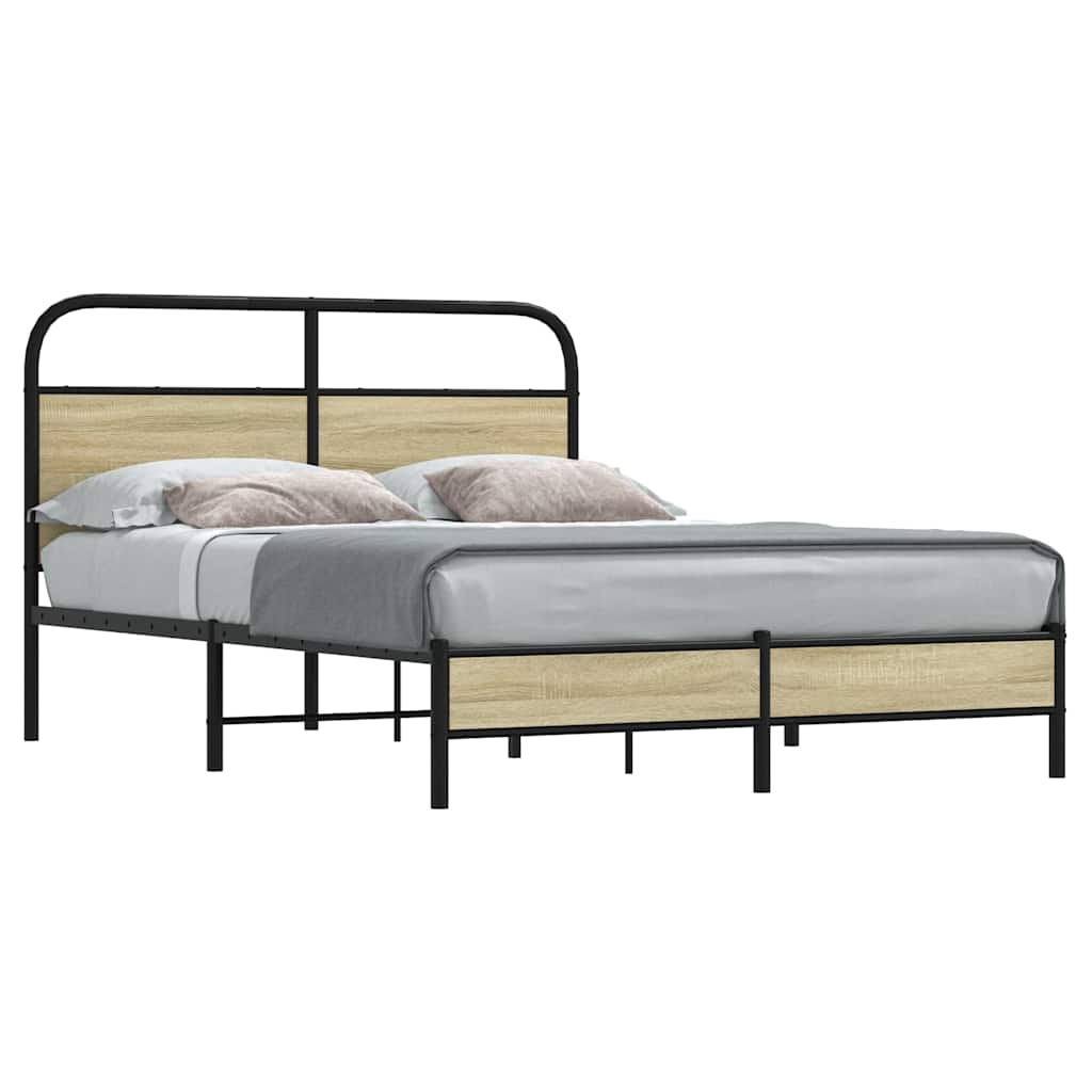 vidaXL Bed Frame without Mattress 135x190 cm Double Sonoma Oak Engineered Wood