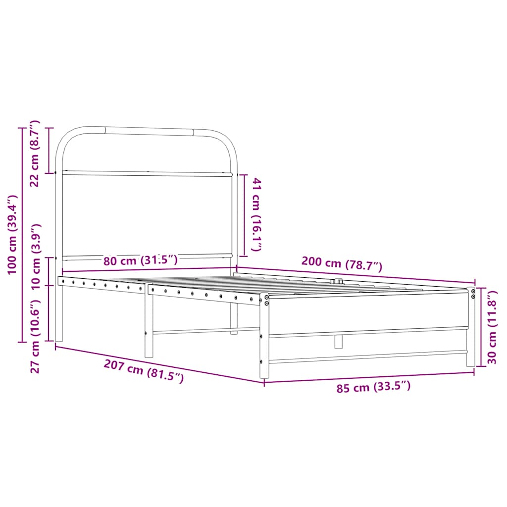 vidaXL Bed Frame without Mattress 80x200 cm Sonoma Oak Engineered Wood