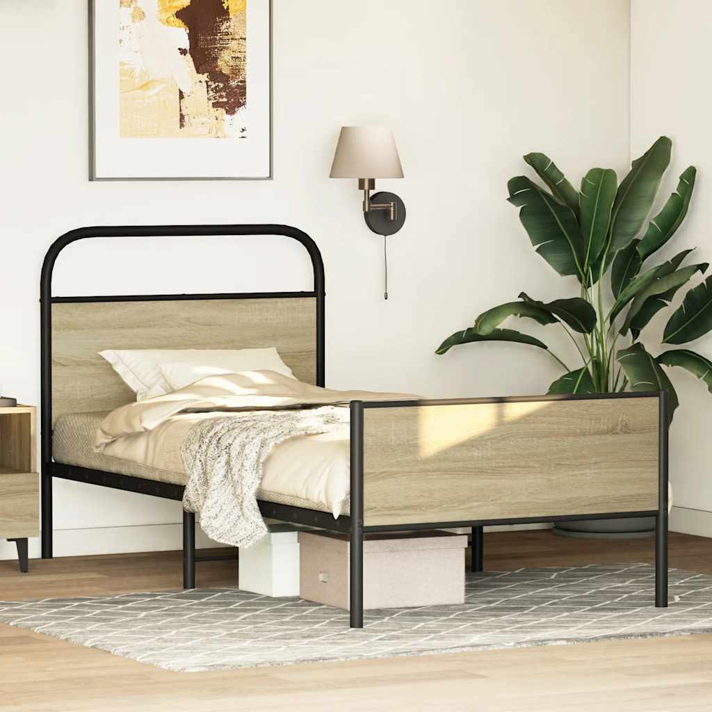vidaXL Bed Frame without Mattress 75x190 cm Sonoma Oak Engineered Wood