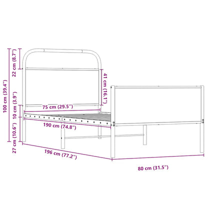 vidaXL Bed Frame without Mattress 75x190 cm Sonoma Oak Engineered Wood