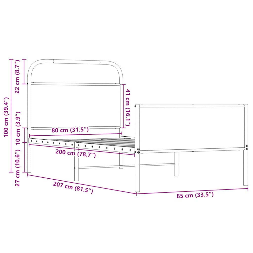 vidaXL Bed Frame without Mattress 80x200 cm Sonoma Oak Engineered Wood