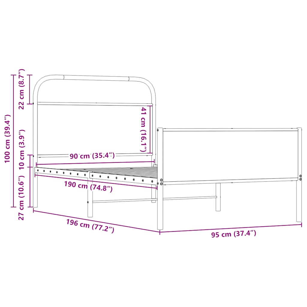 vidaXL Bed Frame without Mattress 90x190 cm Sonoma Oak Engineered Wood