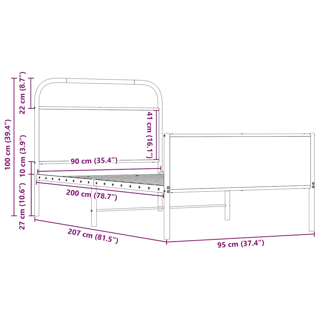 vidaXL Bed Frame without Mattress 90x200 cm Sonoma Oak Engineered Wood