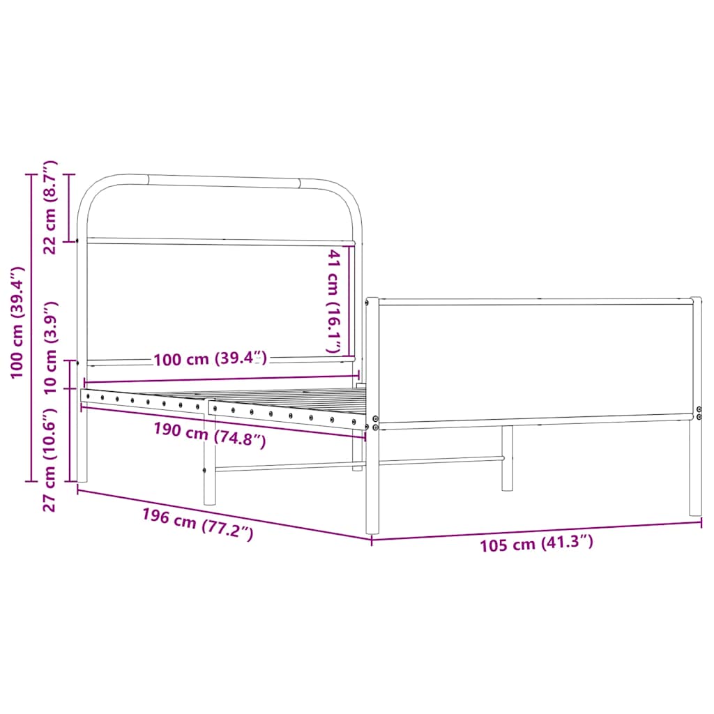 vidaXL Bed Frame without Mattress 100x190 cm Sonoma Oak Engineered Wood