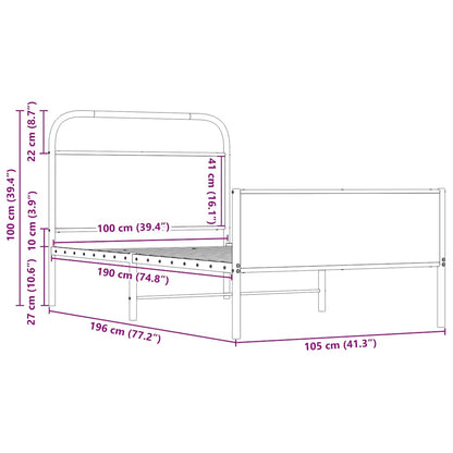 vidaXL Bed Frame without Mattress 100x190 cm Sonoma Oak Engineered Wood