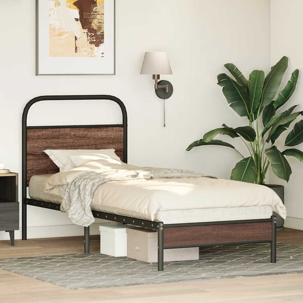 vidaXL Bed Frame without Mattress 75x190 cm Brown Oak Engineered Wood