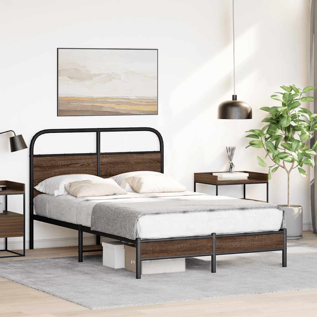 vidaXL Bed Frame without Mattress 120x190 cm Small Double Brown Oak Engineered Wood