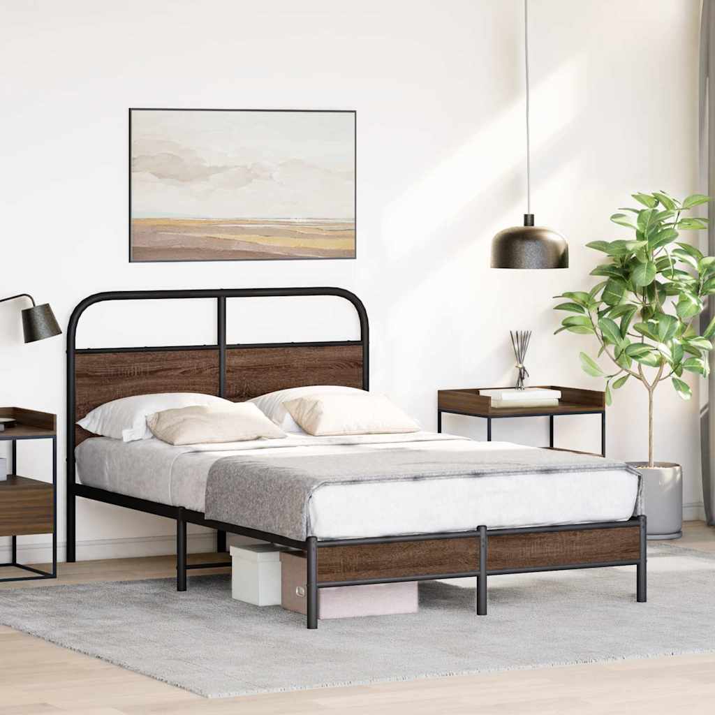 vidaXL Bed Frame without Mattress 135x190 cm Double Brown Oak Engineered Wood