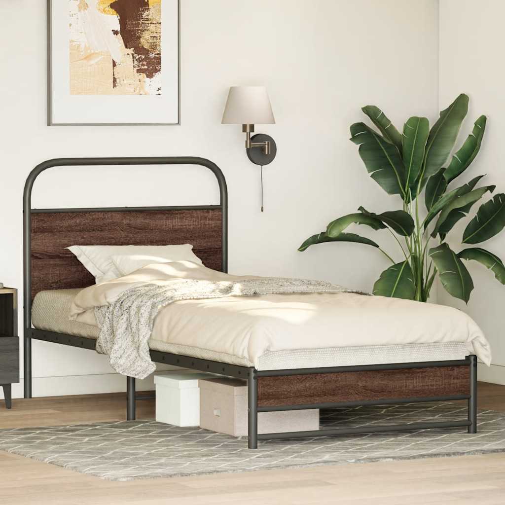 vidaXL Bed Frame without Mattress 100x200 cm Brown Oak Engineered Wood