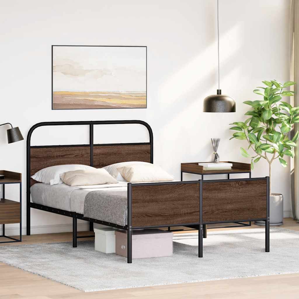 vidaXL Bed Frame without Mattress 140x190 cm Brown Oak Engineered Wood