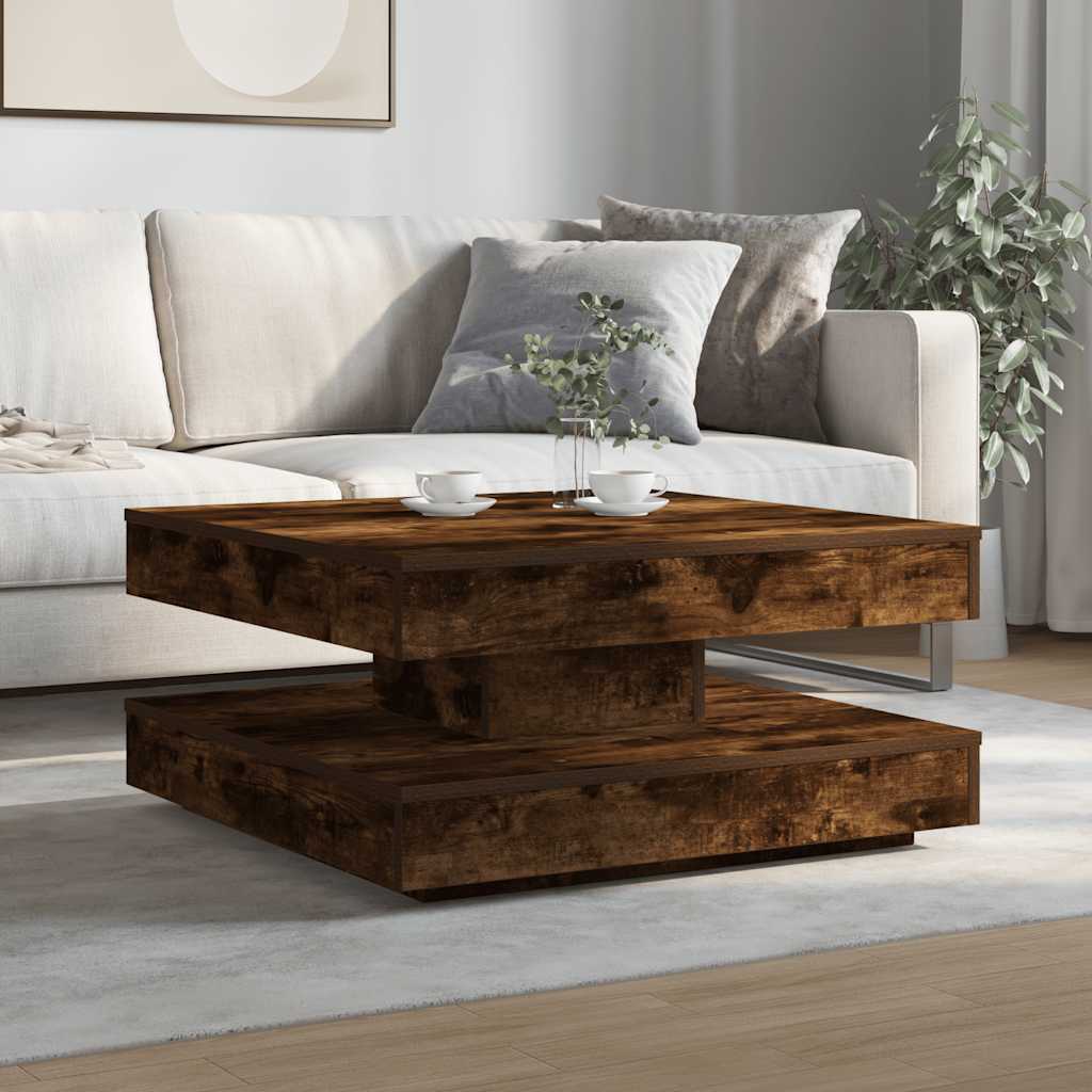 vidaXL Coffee Table 360-Degree Rotatable Smoked Oak 70x70x34.5 cm