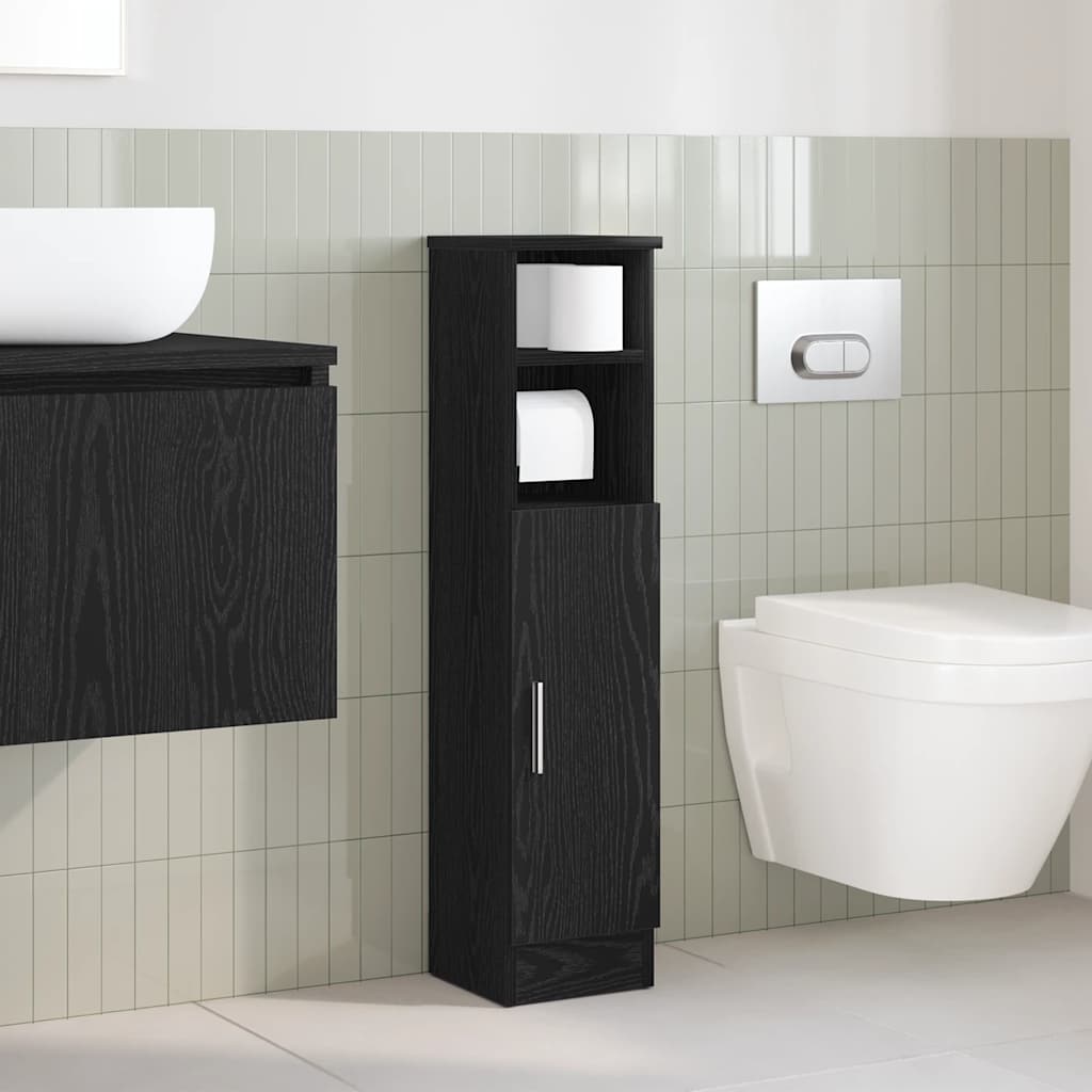 vidaXL Bathroom Cabinet with Roll Holder Black 20,5x22x90 cm