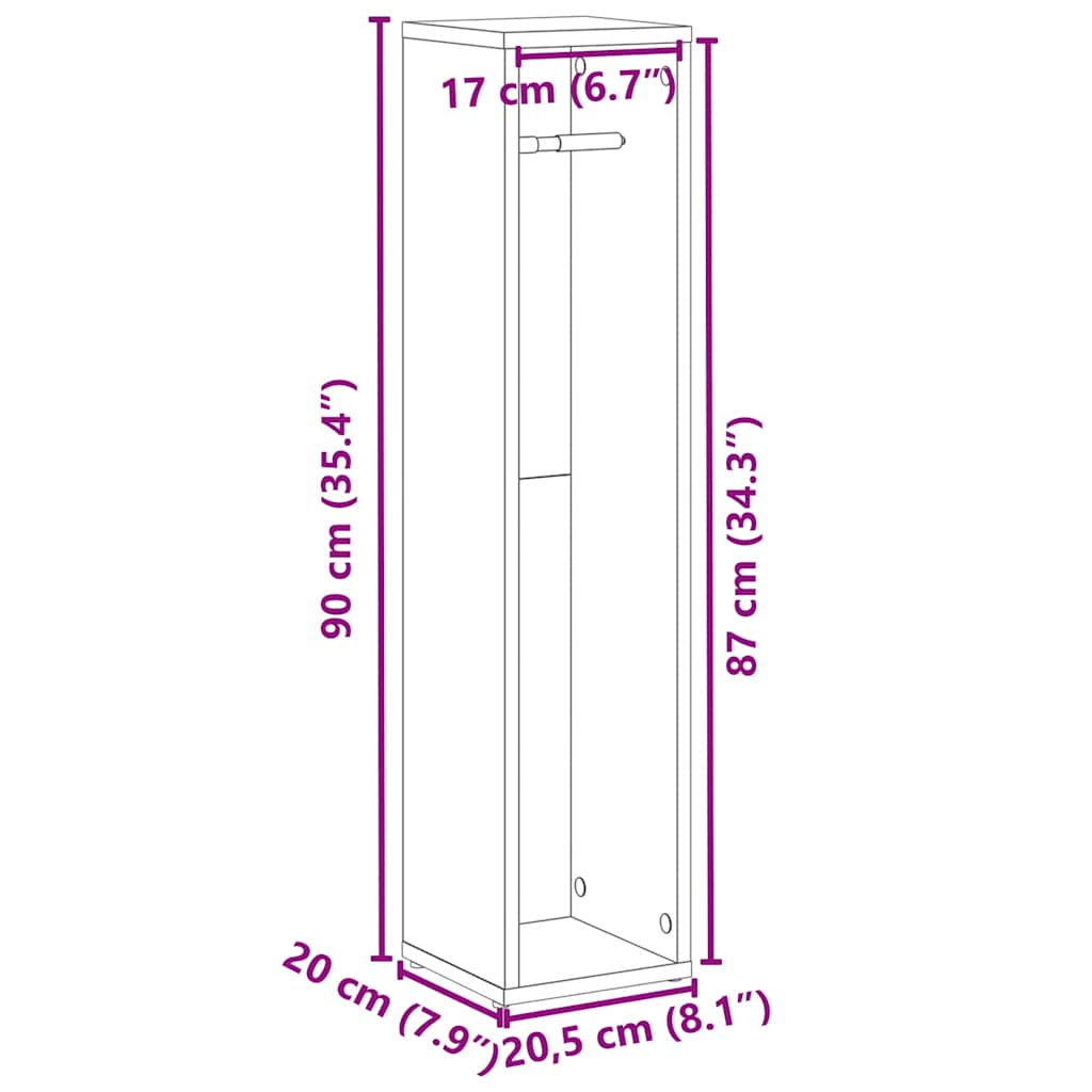 vidaXL Bathroom Cabinet with Roll Holder White 20.5x20x90 cm