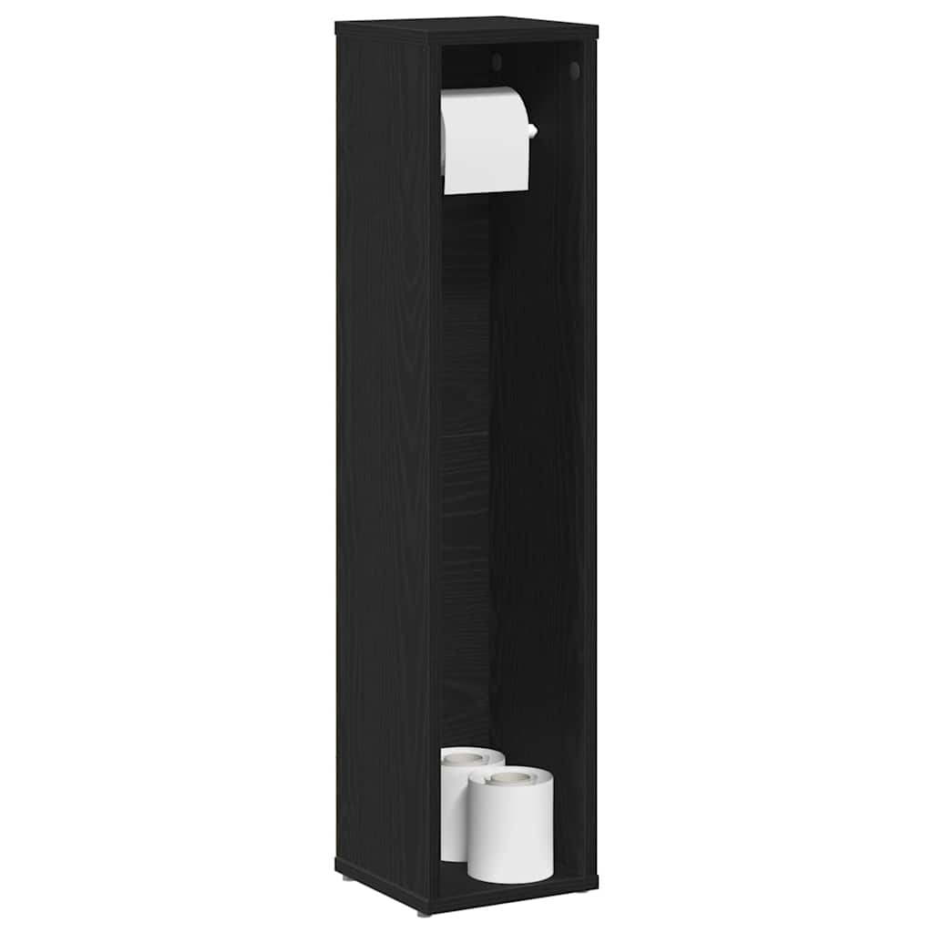 vidaXL Bathroom Cabinet with Roll Holder Black 20.5x20x90 cm
