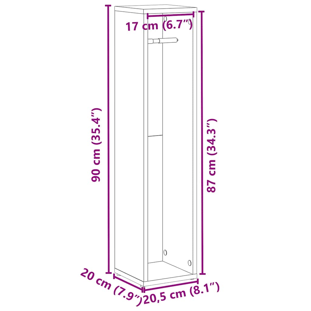 vidaXL Bathroom Cabinet with Roll Holder Brown Oak 20.5x20x90 cm