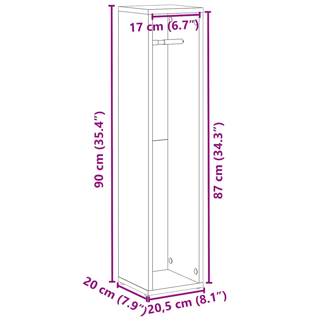 vidaXL Bathroom Cabinet with Roll Holder Old Wood 20.5x20x90 cm