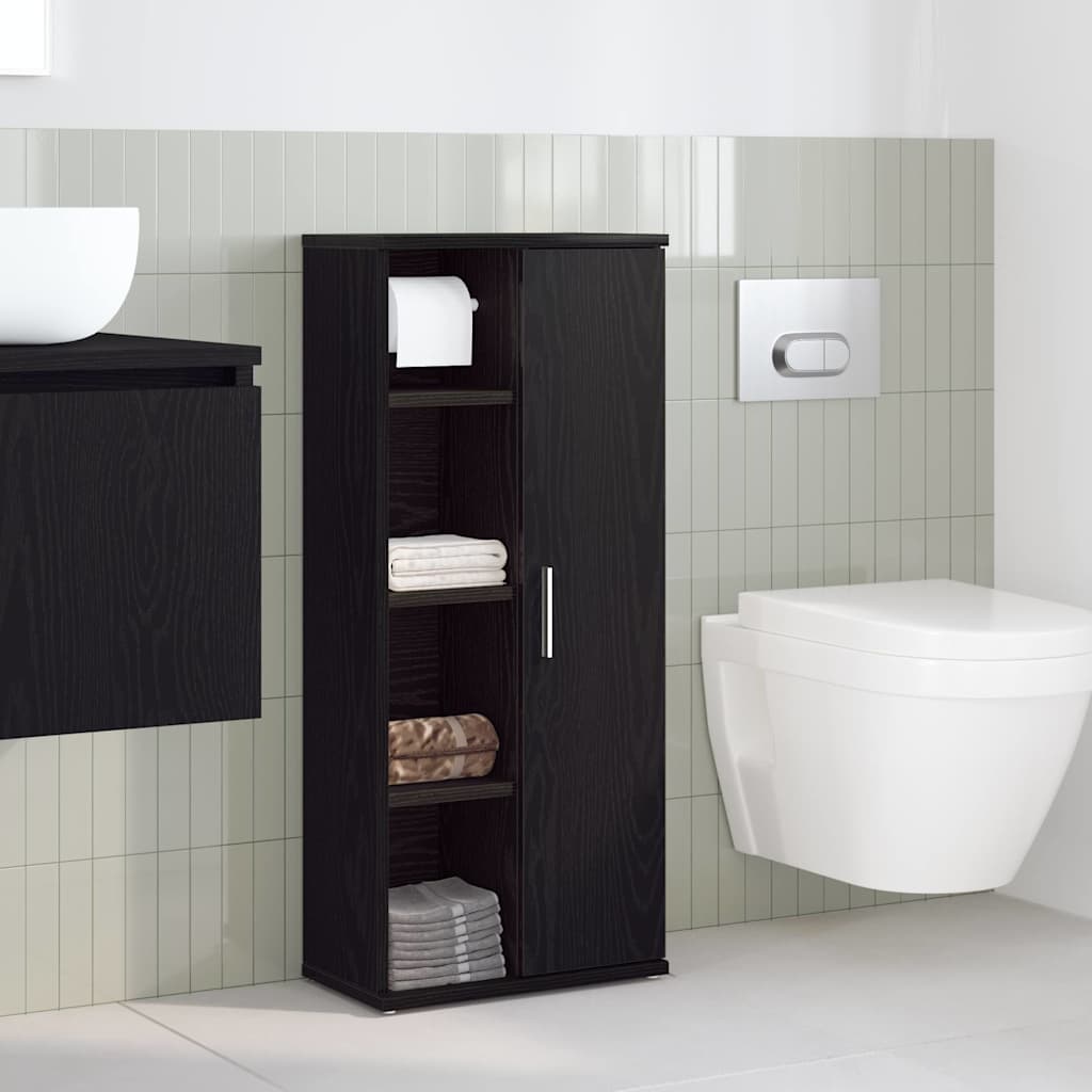 vidaXL Bathroom Cabinet with Roll Holder Black 39x22x90 cm