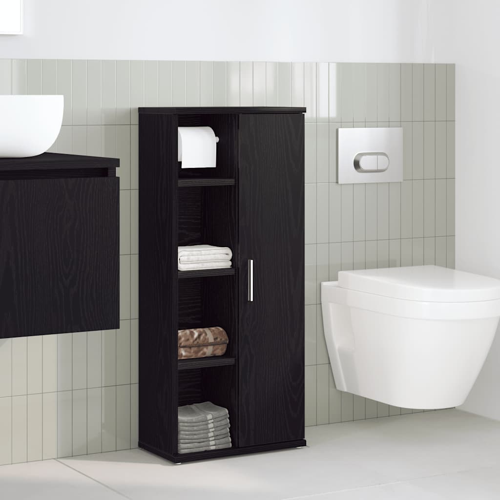 vidaXL Bathroom Cabinet with Roll Holder Black 39x22x90 cm