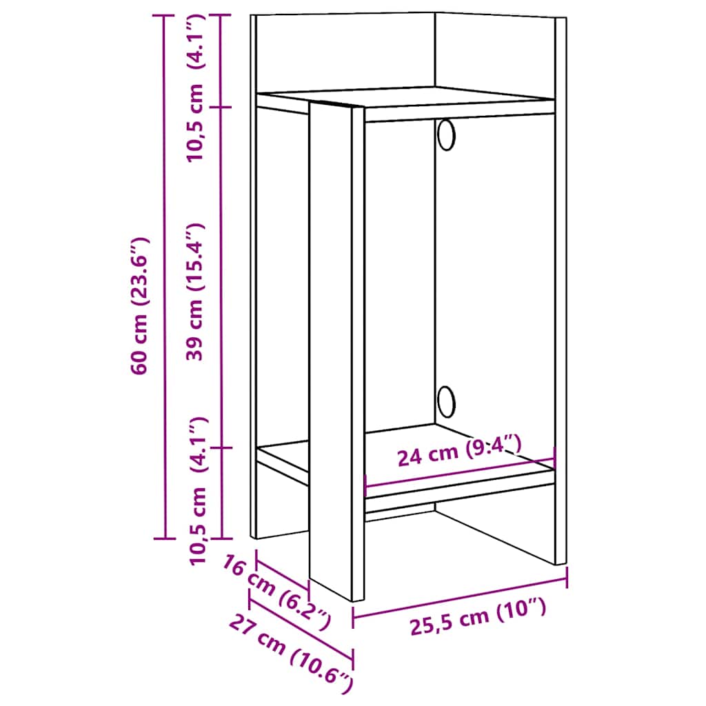vidaXL Side Table with Shelf White 25.5x27x60 cm