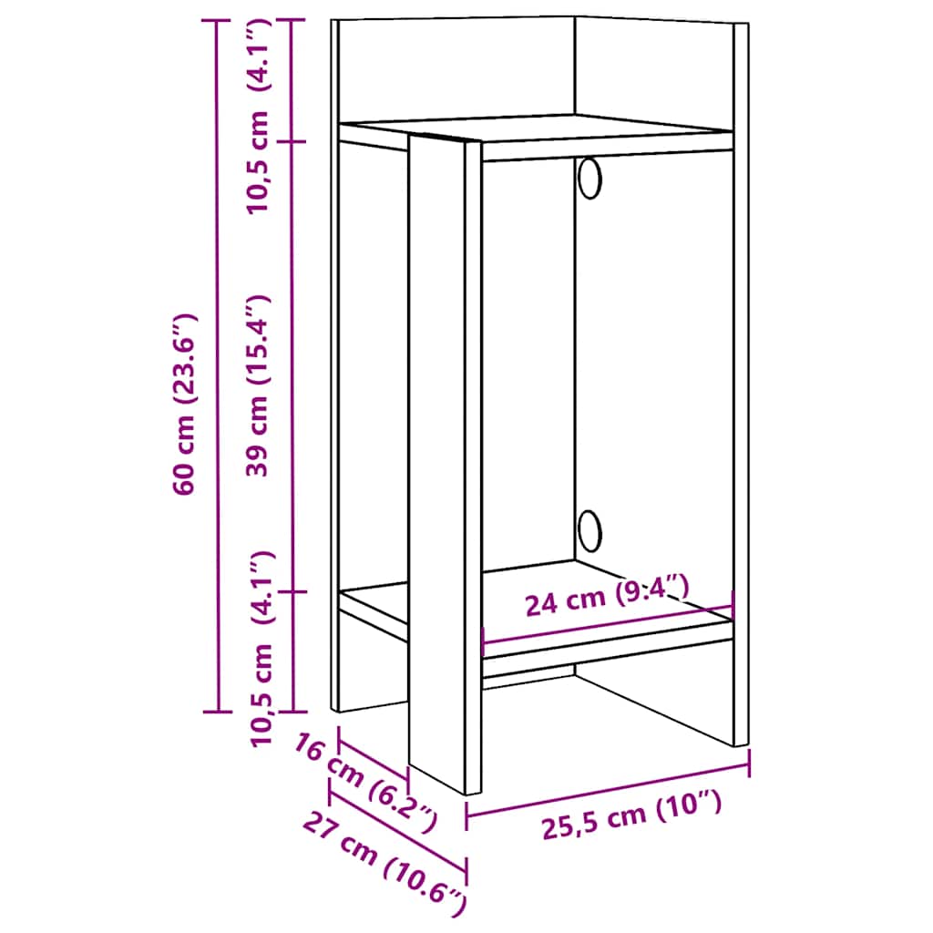vidaXL Side Tables 2 pcs with Shelf Black 25.5x27x60 cm
