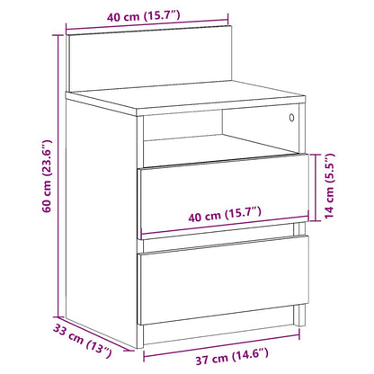 vidaXL Bedside Cabinet with 2 Drawers Concrete Grey 40x33x60 cm