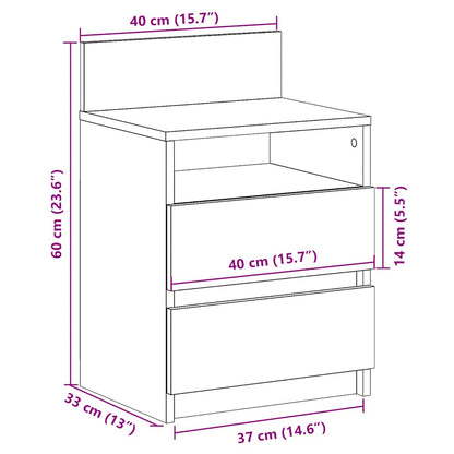 vidaXL Bedside Cabinet with 2 Drawers Smoked Oak 40x33x60 cm