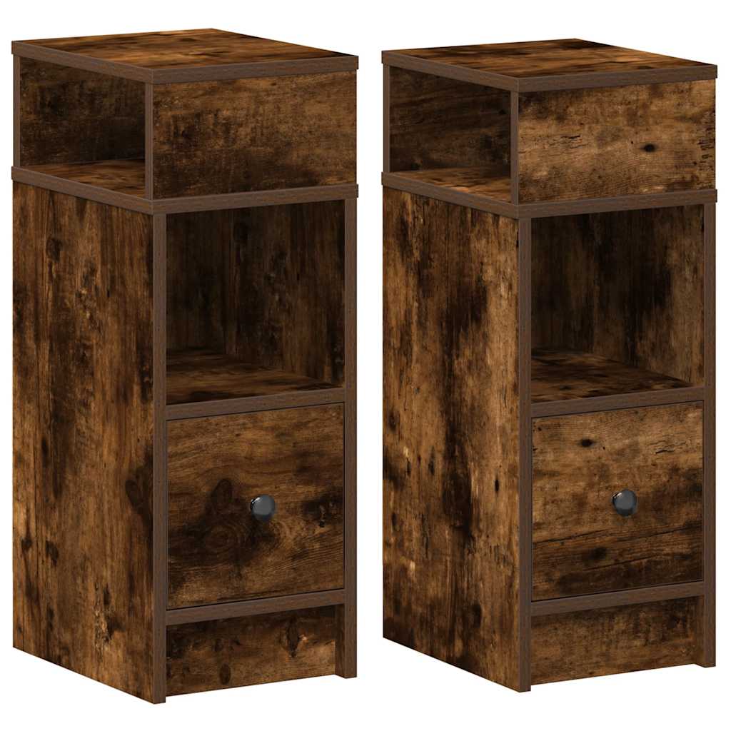 vidaXL Bedside Cabinets 2 pcs with Drawer Smoked Oak 25x31x66 cm