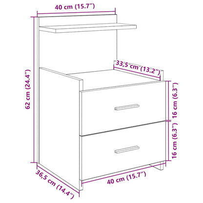 vidaXL Bedside Cabinet with 2 Drawers White 40x36.5x62 cm