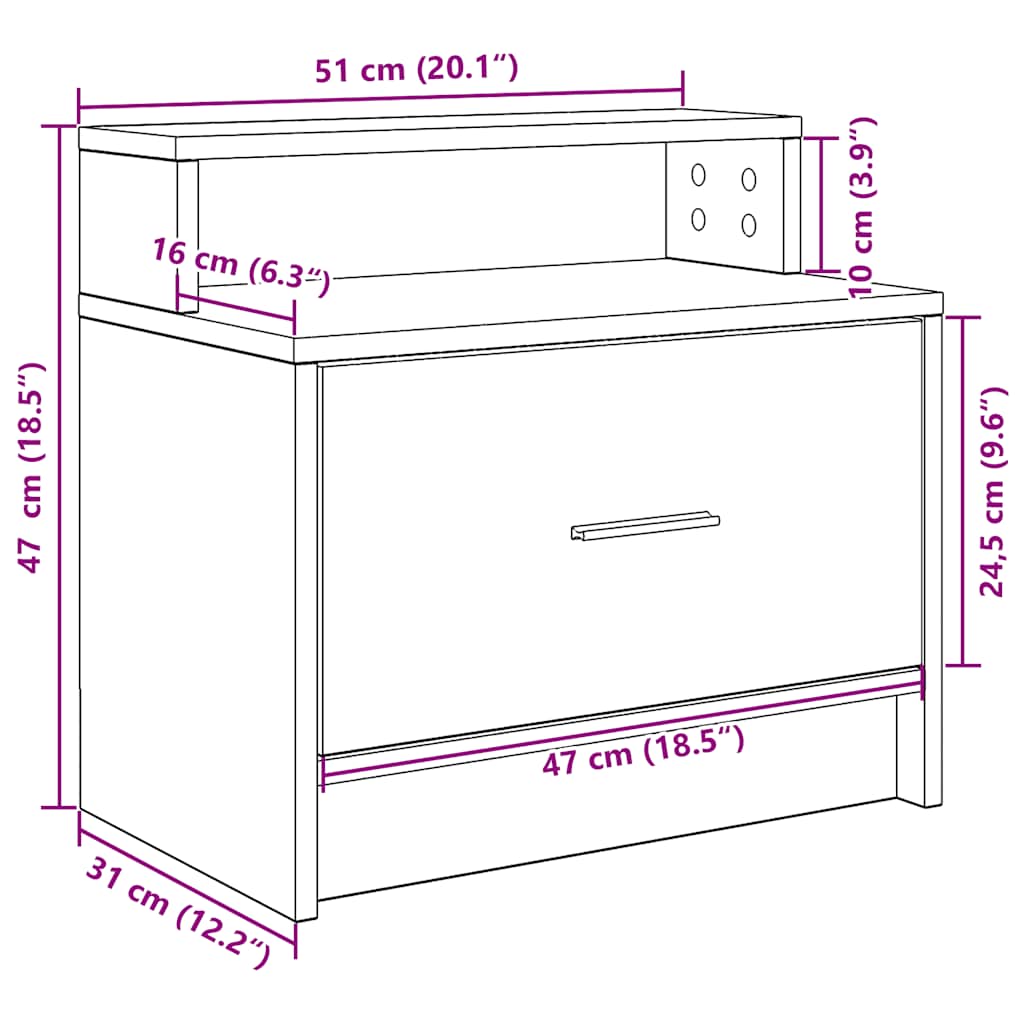 vidaXL Bedside Cabinet with Drawer Smoked Oak 51x31x47 cm