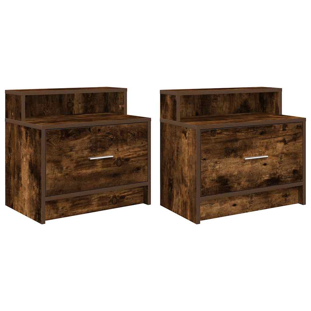 vidaXL Bedside Cabinets with Drawer 2 pcs Smoked Oak 51x31x47 cm